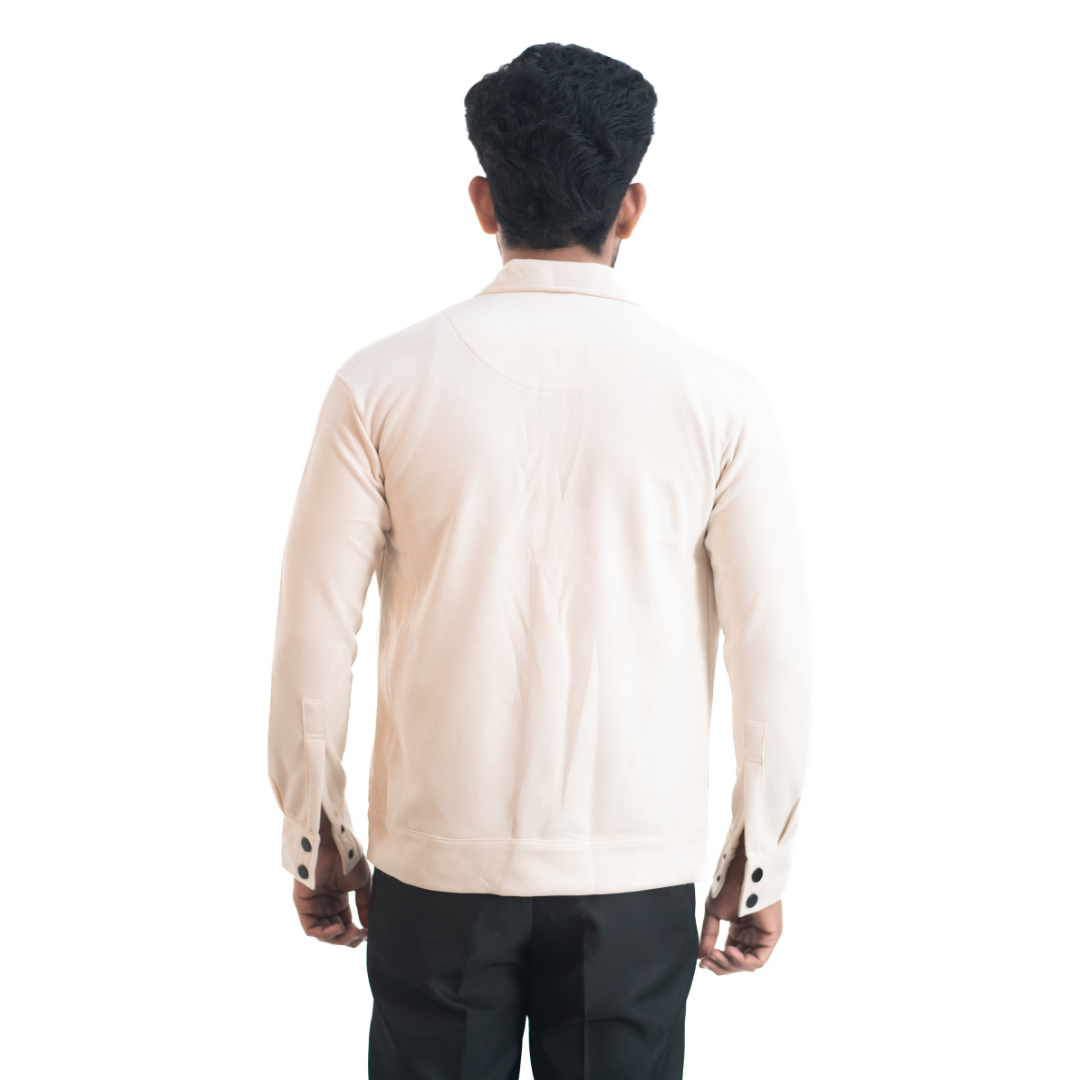 Men’s Snap Button Shirt Jacket – Ivory White