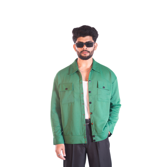 Men’s Snap Button Shirt Winter Jacket – Emerald Green