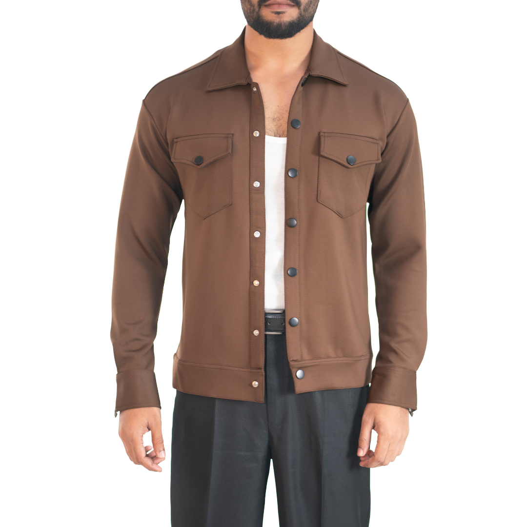 Men’s Snap Button Shirt Jacket – Espresso Brown