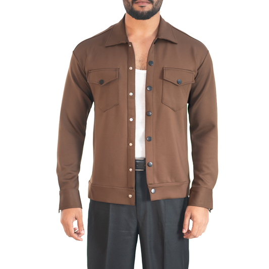 Men’s Snap Button Shirt Jacket – Espresso Brown