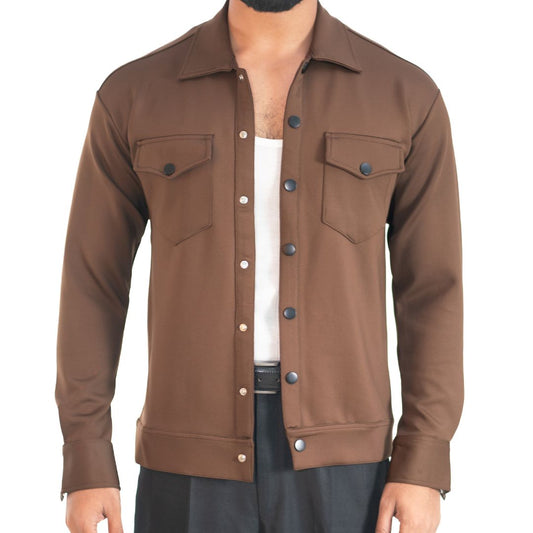 Men’s Snap Button Shirt Jacket – Espresso Brown
