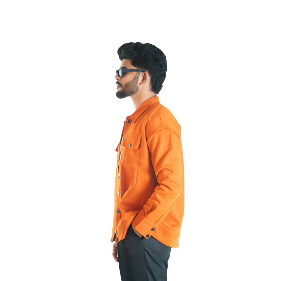 Men’s Snap Button Shirt Winter Jacket – Saffron Orange