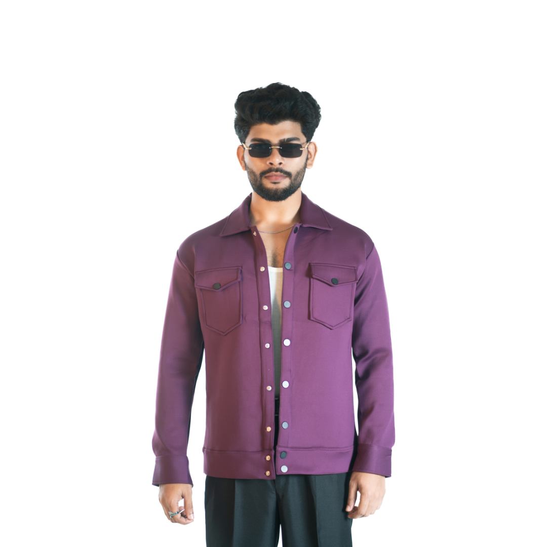 Men’s Snap Button Shirt Jacket – Wine Purple