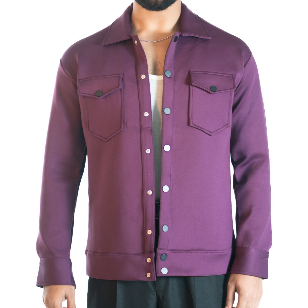 Men’s Snap Button Shirt Jacket – Wine Purple