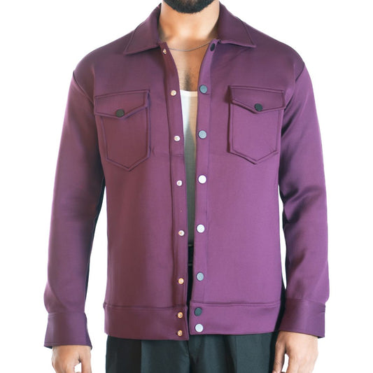 Men’s Snap Button Shirt Jacket – Wine Purple