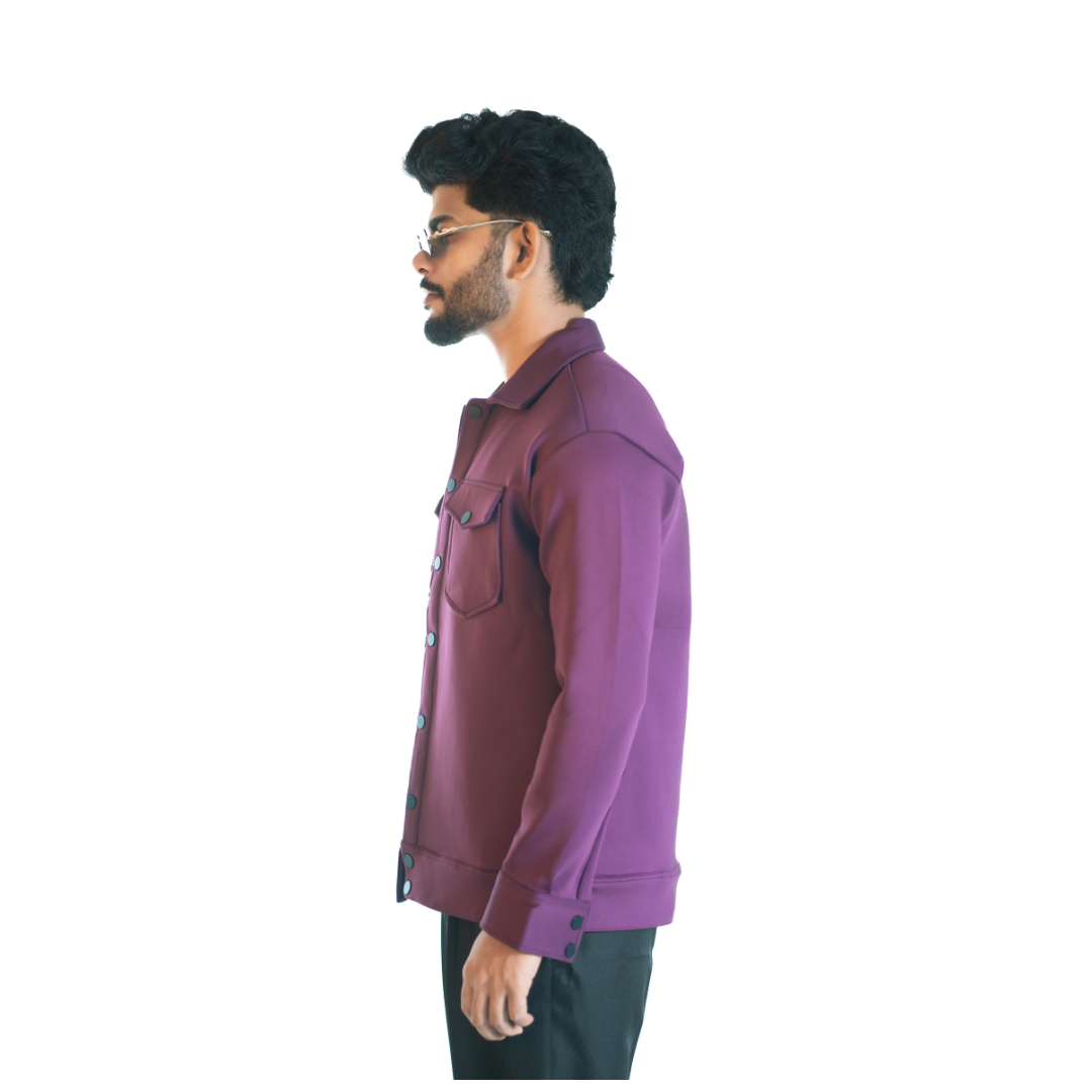 Men’s Snap Button Shirt Jacket – Wine Purple