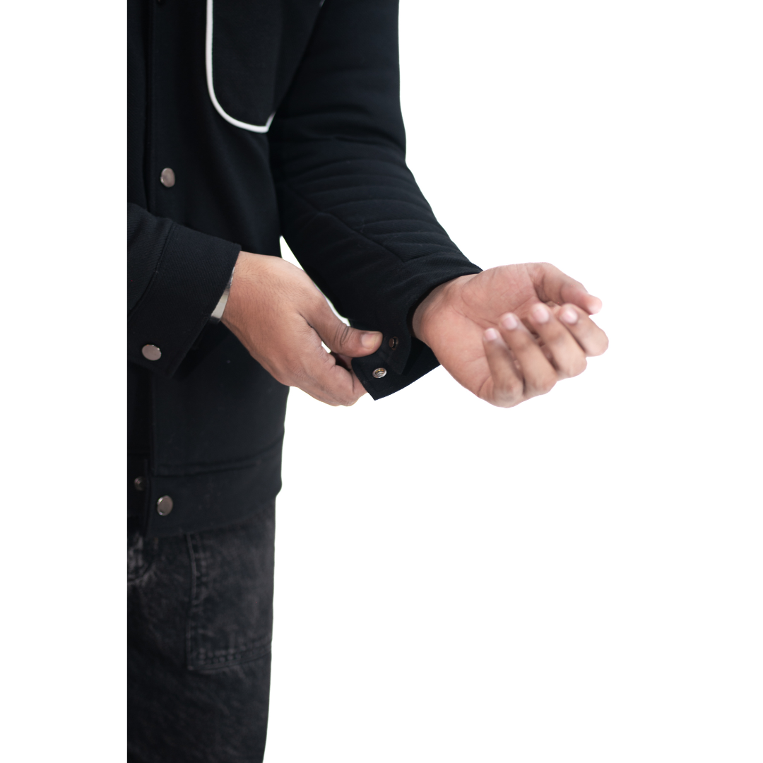 Men’s Black Snap Button Shirt Jacket – Contrast Pocket Piping