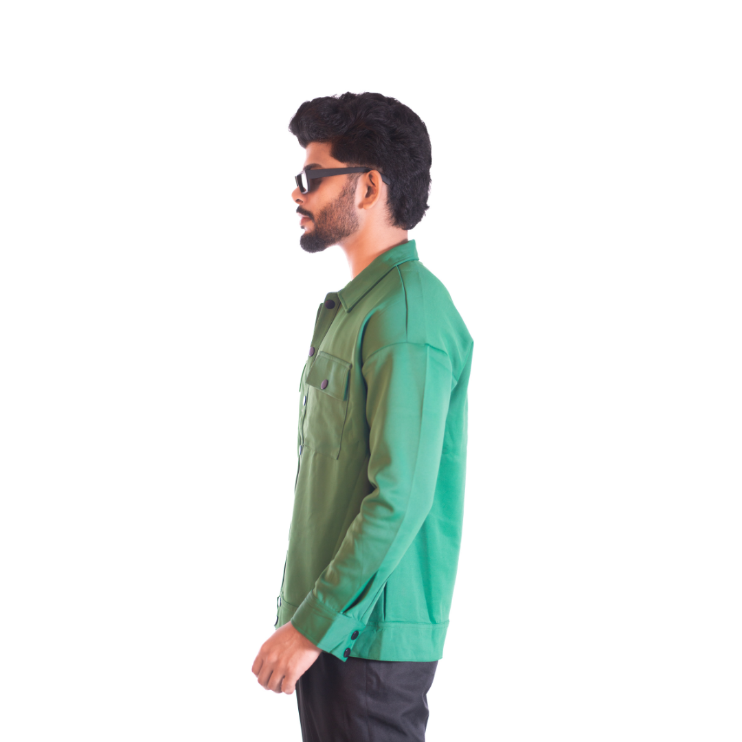 Men’s Snap Button Shirt Winter Jacket – Emerald Green