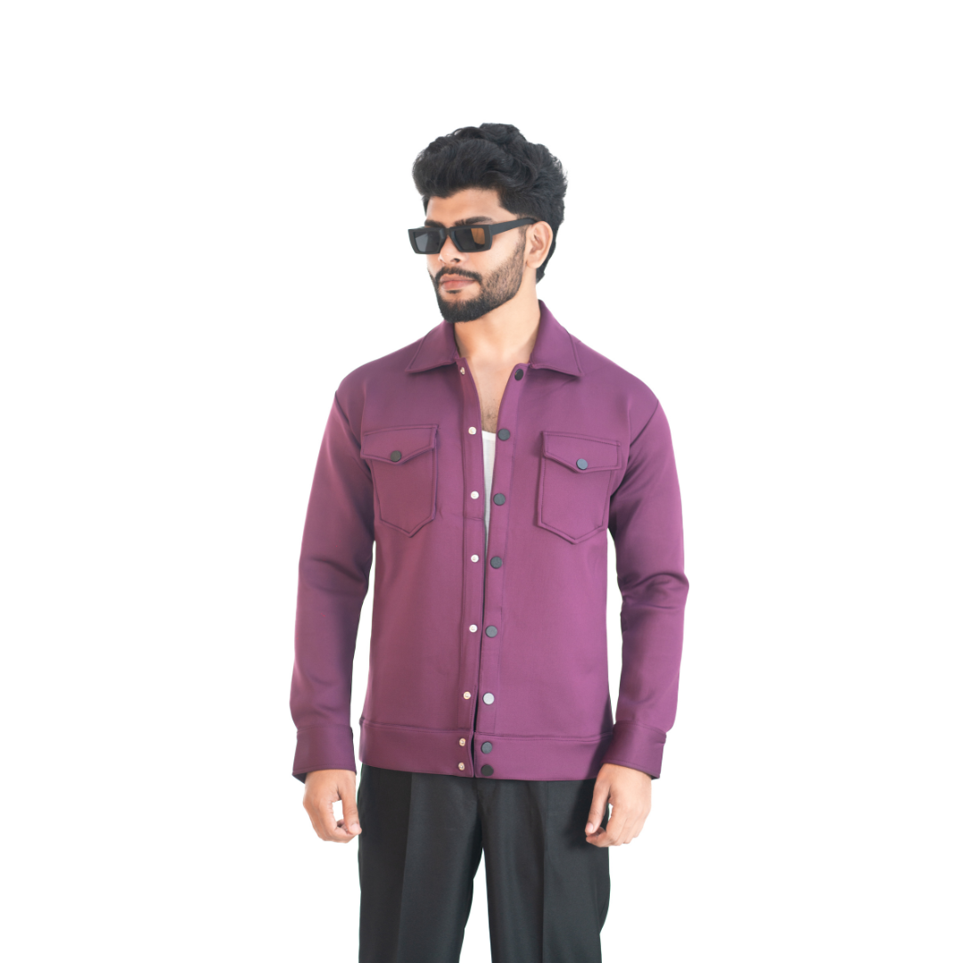 Men’s Snap Button Shirt Jacket – Wine Purple