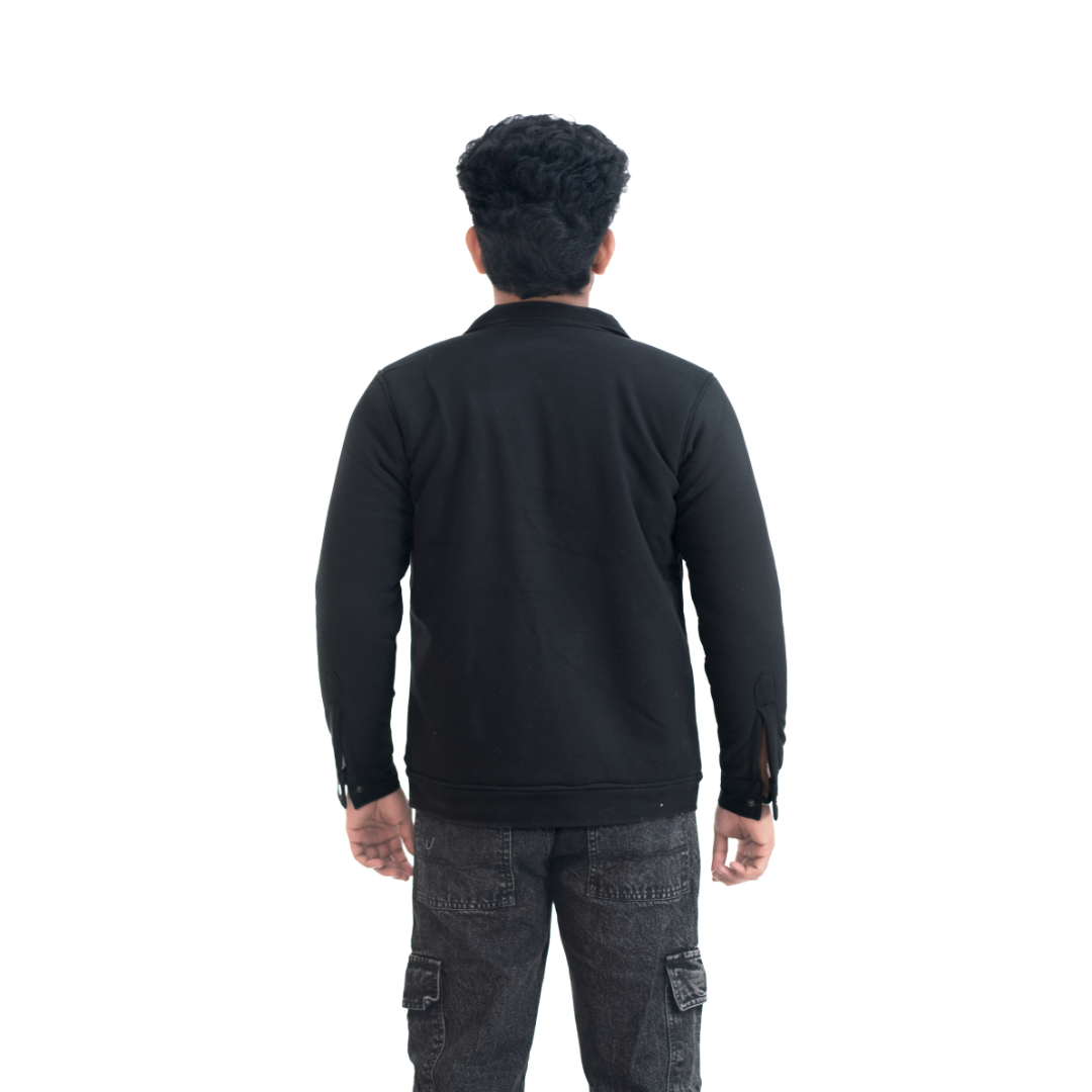 Men’s Black Snap Button Shirt Jacket – Contrast Pocket Piping