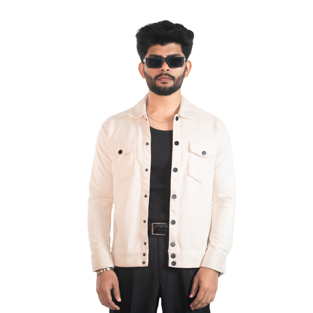 Men’s Snap Button Shirt Jacket – Ivory White