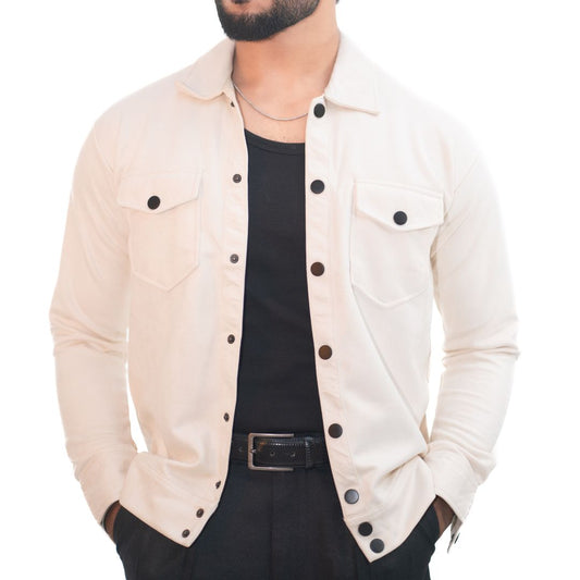 Men’s Snap Button Shirt Jacket – Ivory White