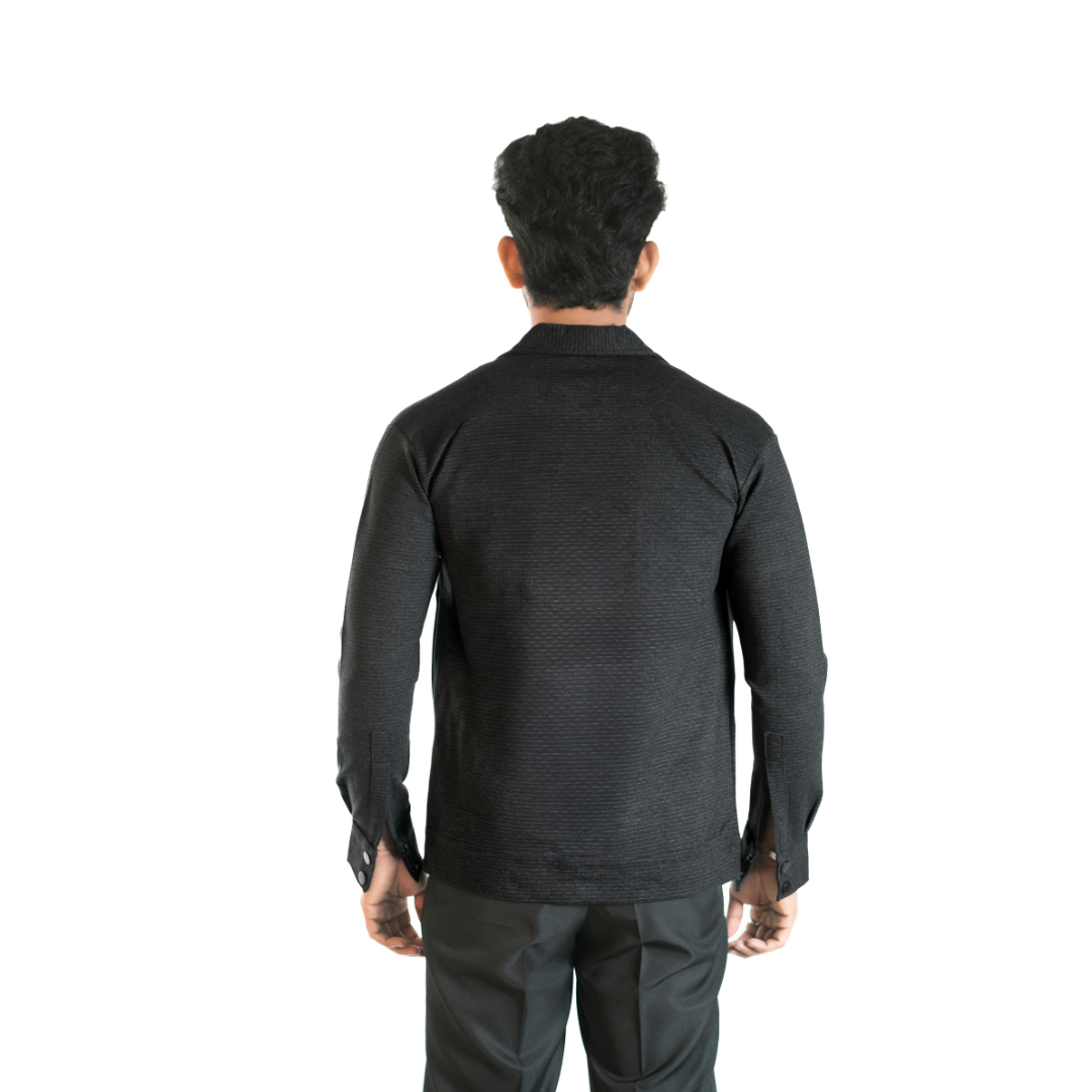 Men’s Snap Button Shirt Winter Jacket – Jet Black