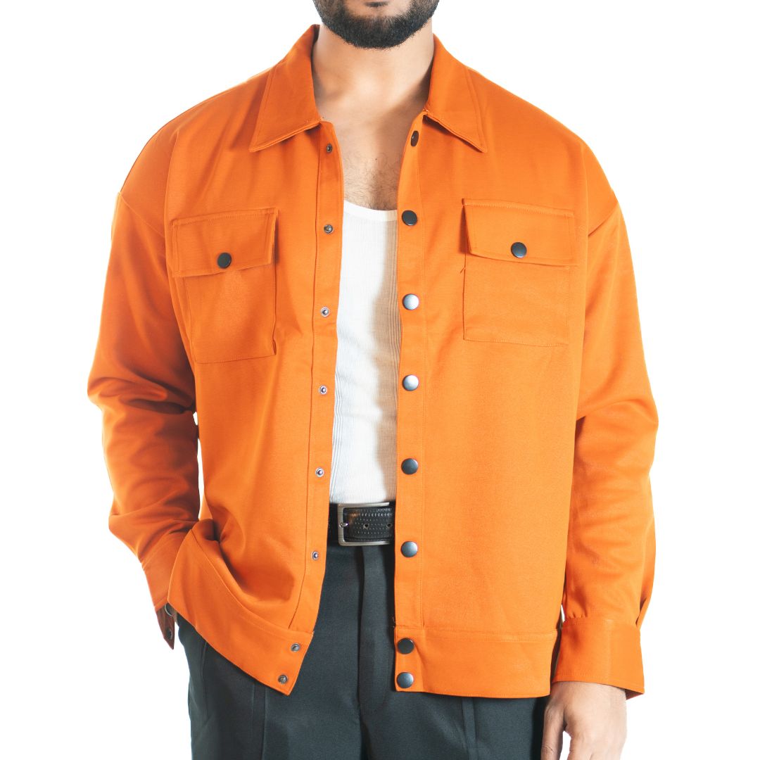Men’s Snap Button Shirt Winter Jacket – Saffron Orange