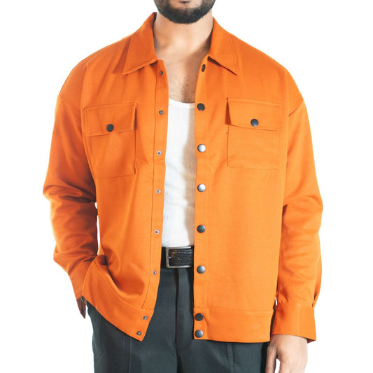 Men’s Snap Button Shirt Winter Jacket – Saffron Orange