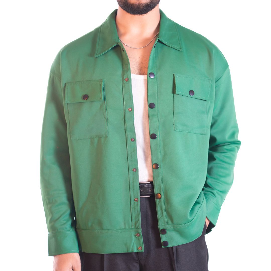 Men’s Snap Button Shirt Winter Jacket – Emerald Green