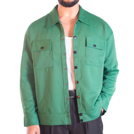 Men’s Snap Button Shirt Winter Jacket – Emerald Green
