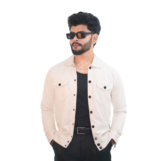Men’s Snap Button Shirt Jacket – Ivory White