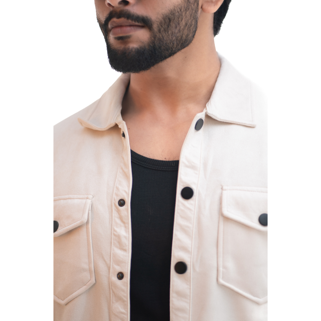 Men’s Snap Button Shirt Jacket – Ivory White