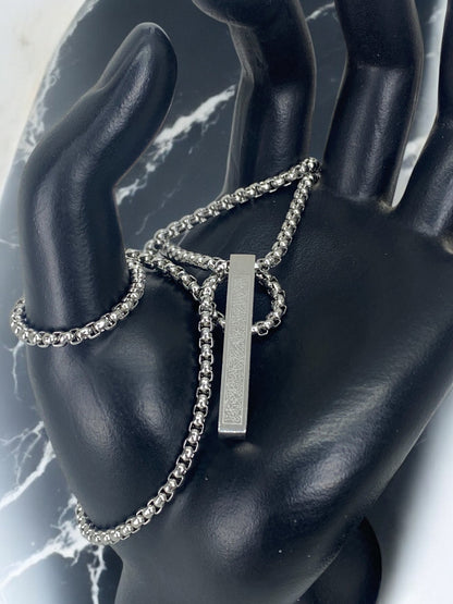 Ayat al-Kursi Silver Bar Pendant with Chain
