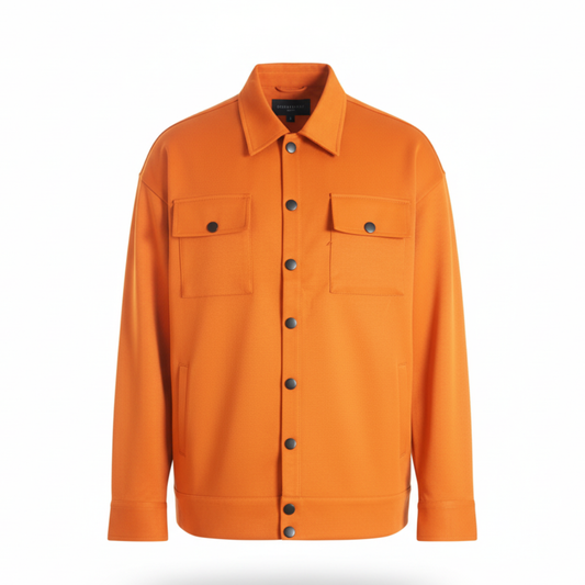 Men’s Snap Button Shirt Winter Jacket – Saffron Orange