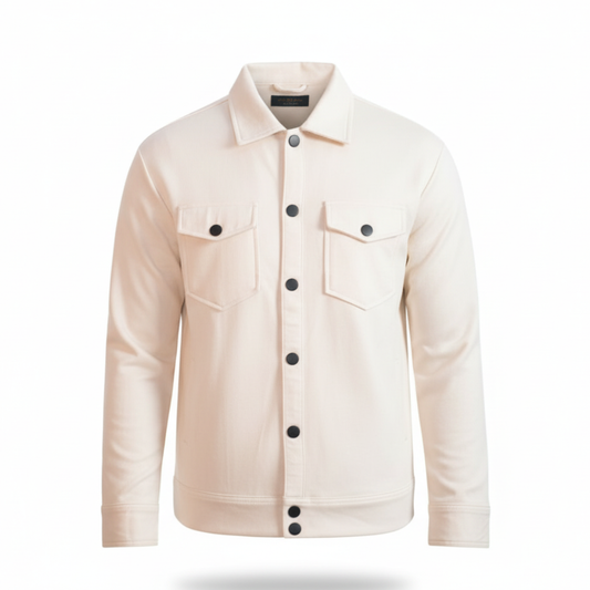 Men’s Snap Button Shirt Jacket – Ivory White