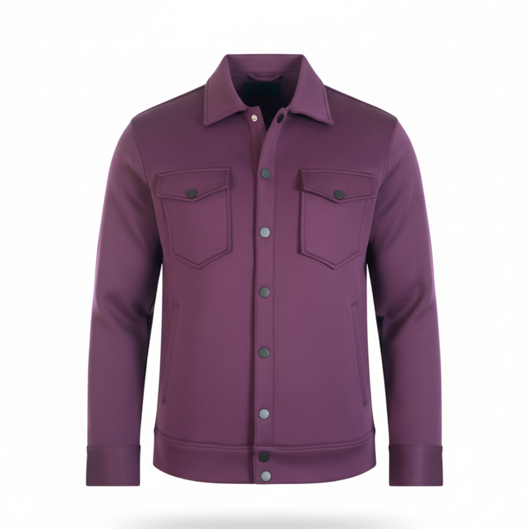 Men’s Snap Button Shirt Jacket – Wine Purple