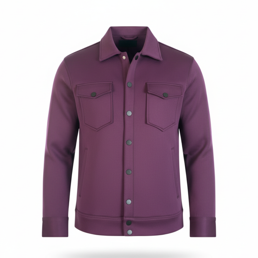 Men’s Snap Button Shirt Jacket – Wine Purple